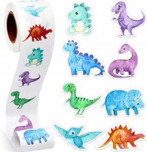 Naklejki na rolce 500 szt. Dinozaury kolorowe mix dla dzieci nauka nagroda