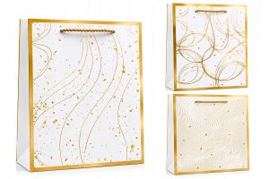 Torby Prezentowe 32x26x10 cm Białe Złote Mix Wzorów 12 szt. Premium